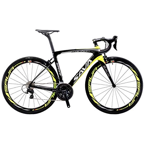 Road Bike : SAVADECK Herd6.0 Carbon Road Bike T800 Full Carbon Fiber 700C Racing Bike with Shimano 105 R7000 22 Speed Groupset and 3K Carbon Clincher Wheelset Ultralight Road Bicycle (Black Yellow, 48cm)