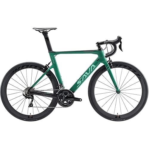 Road Bike : SAVADECK Herd6.0 Carbon Road Bike T800 Full Carbon Fiber 700C Racing Bike with Shimano 105 R7000 22 Speed Groupset and 3K Carbon Clincher Wheelset Ultralight Road Bicycle (Green, 54cm)