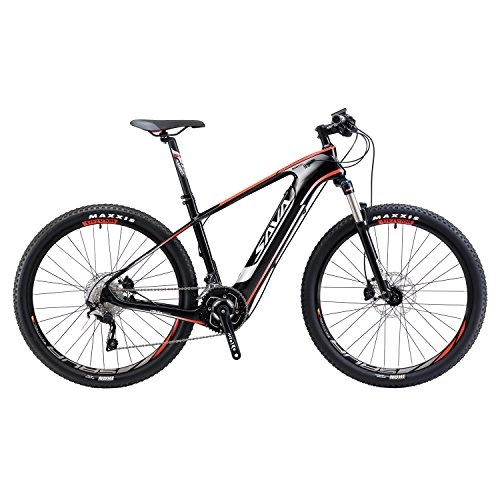 Road Bike : SAVADECK Knight9.0 Carbon Fiber e bike 27.5 inch Electric Mountain Bike Pedal-assist MTB Pedelec Bicycle with Shimano DEORE XT M8000 2 x 11 Speed and Removable 36V / 10.4Ah SAMSUNG Li-ion Battery