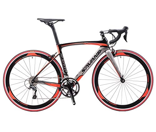 Road Bike : SAVADECK Warwind5.0 Carbon Road Bike 700C Full Carbon Frame Racing Bicycle with Shimano 105 R7000 22 Speed Groupset Ultra-Light Carbon Fiber Bicycle (Red, 48cm)