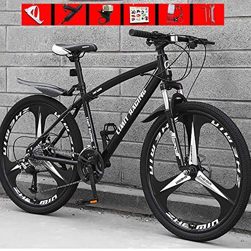 Road Bike : SICONG Adult Road Bike, City Road Racing Bikes, Juvenile Student Non-Slip Bicycle, 26 Inch High Carbon Steel Double Disc Brake bicycle, Black