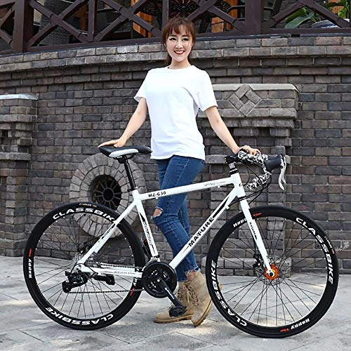 Road Bike : SICONG Road Bike For Men And Women, 27 Speed 26 Inches City Bicycle, High-Carbon Steel Double Disc Brake Racing, For Urban Commuters, Outdoor Travel, Black / Red / Blue, Black