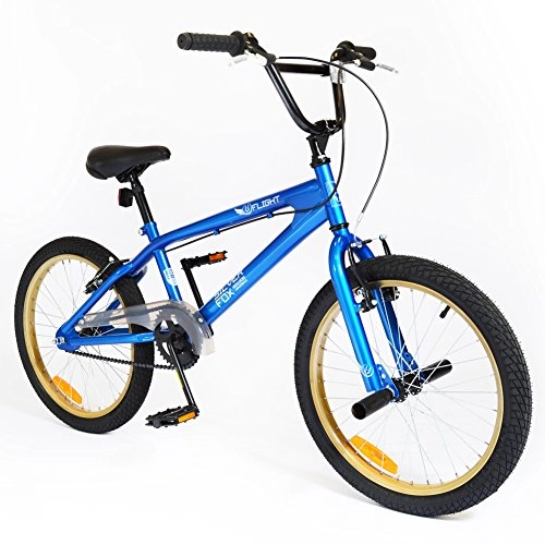 Road Bike : SILVERFOX 20" Flight BMX BIKE - Bicycle in BLUE & GOLD with Stunt Pegs