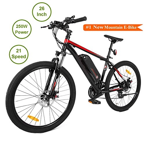 Road Bike : Simlive 26 Inch Electric Mountain Bike Adult E-Bike 250W 36V with Lithium-Ion Battery 21 Speed Electric Bicycle (Red)