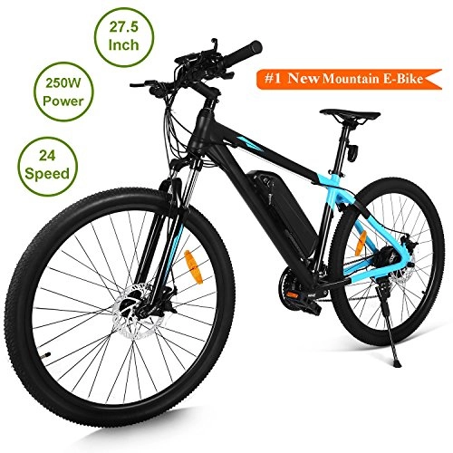Road Bike : Simlive Electric Mountain Bike 27.5 inch 24 Speed 250W Aluminum Alloy Frame Adult E-Bike LED Display Cycling Bicycle (Light Blue)