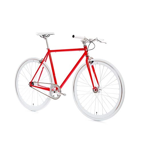 Road Bike : Smisoeq Fixed Gear Bicycle 700C Single Speed Bicycle Lane Red Bicycle 52Cm Old-style Bicycle Frame, Gooseneck Handlebar Lever (Color : Red, Size : 52 cm(160-180CM))