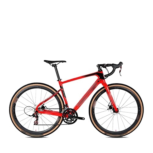 Road Bike : TABKER Bike Carbon Road Bicycle Barrel Axle Disc Brake Carbon Fiber Road Bicycles Gravel Bike (Color : Red)