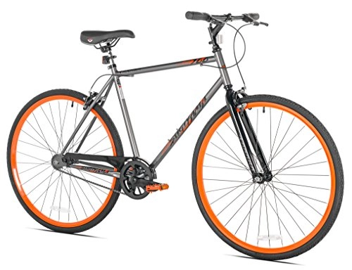 Road Bike : Takara Sugiyama Flat Bar Fixie Bike, Gray / Orange, Medium / 54cm Frame