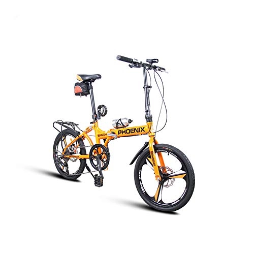 Road Bike : Td Foldable Bicycle Variable Speed 20 Inches Front And Rear Shock Absorbers Women's / Men's Adult Student Bicycle Sports Folding Multi-speed Shift (Color : Yellow)