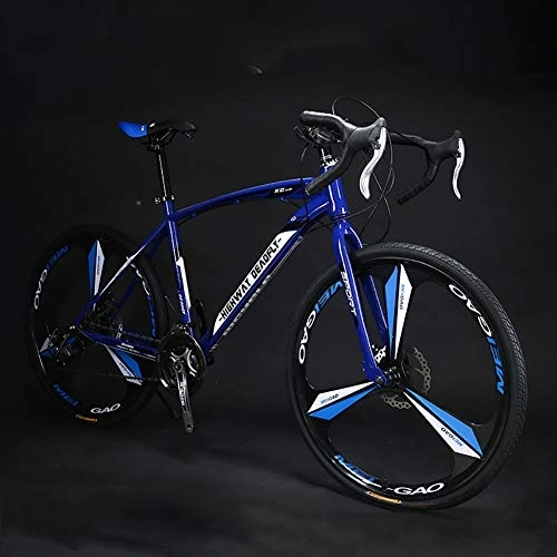 Road Bike : TOPYL 26 Inch Road Bicycle, Men Women Adult Racing Road Bicycles, 27 Speed Bikes, Double Disc Brake High Carbon Steel Frame Blue And Black 26", 27-speed
