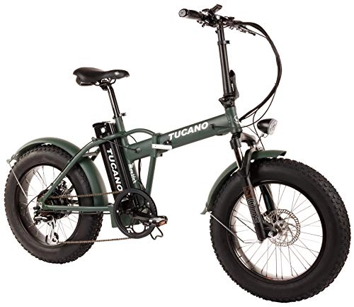 Road Bike : Tucano Bikes Monster 20 Folding Electric Bike 20" Motor: 500W with LCD Display with 9 Levels of Help in Matte Green