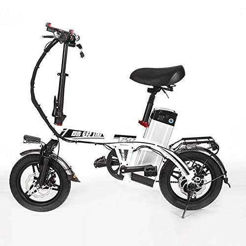 Road Bike : Unisex Electric Bike, 14 Inch Folding E-bike 36V 17Ah with Disc Brakes and Suspension Fork (Removable Lithium Battery), White