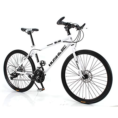 Road Bike : Unisex Hardtail Mountain Bike, 26 Inch High-carbon Steel Frame 21 / 24 / 27 / 30 Speed Double Disc Brake Bicycle Commuter City Bike, White, 27Speed