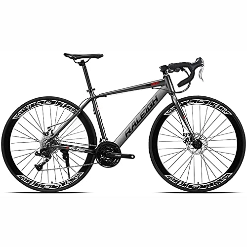 Road Bike : UYHF 26 Inch Mountain Bike, Road Bike 24 / 27 / 30 Speed High-Tensile Carbon Steel Frame MTB With Dual Disc Brake for Men and Women grey-24 speed