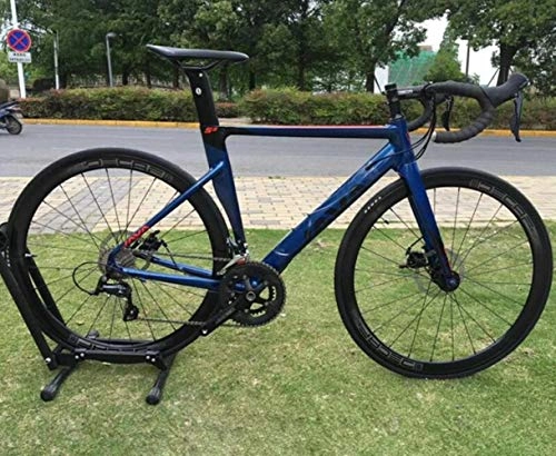 Road Bike : VHJ Aluminum Alloy Road Bike Double Disc Brake 18 Speed Road Bicycle bike Carbon Fork, blue, 55cm