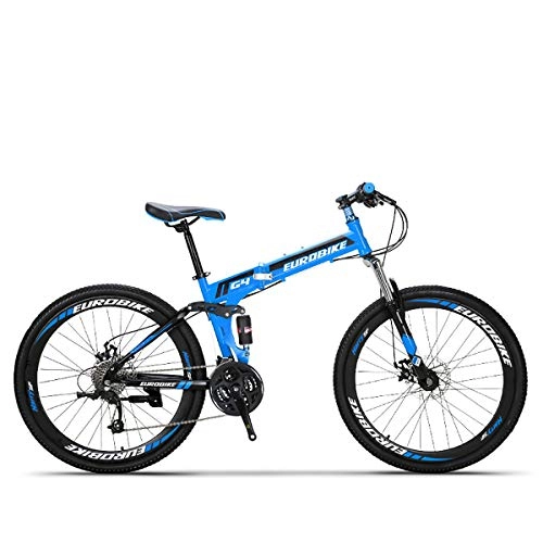 Road Bike : W&TT 26 Inch Folding Mountain Bike 21 / 27 Speeds Dual Disc Brakes Shock Absorber Bicycle High Carbon Soft Tail Adults Bicycle, Blue, 27speed