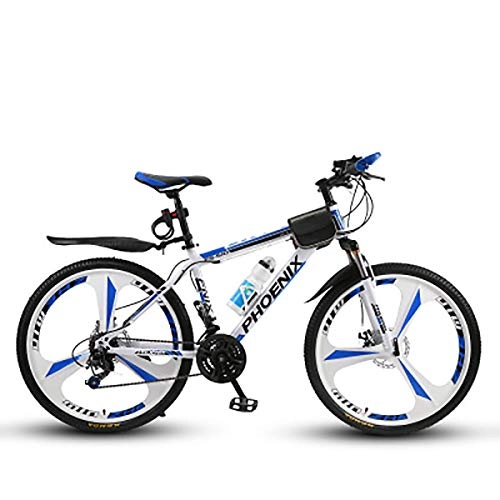 Road Bike : W&TT Adults 26 Inch Mountain Bike 27 Speed Off-road Bicycles with 17" High Carbon Hard Tail Frame and Dual Disc Brakes, Blue, B