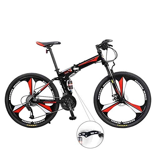 Road Bike : W&TT Foldable Mountain Bikes 27 Speeds, Adults Folding Off-road Bicycles with 26 Inch Magnesium Alloy Tire, Full Suspension Fork and Double Shock Absorber Soft Tail, Red
