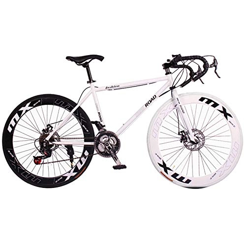 Road Bike : WGFGXQ 26 Inch Road Mountain Bike, 24 Speed Curved Handle Cycling with Disc Brakes, High Carbon Steel Frame Road Bicycle for Women Men Adult