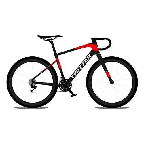 Road Bike : WGG Road Bike Carbon 700C Gravel Road Bicycle 22s Disc Brake Thru Axle 12x142mm 700cx40c Tire AM Cross Country Cycling (Color : Black and red, Size : Number of speeds 22)