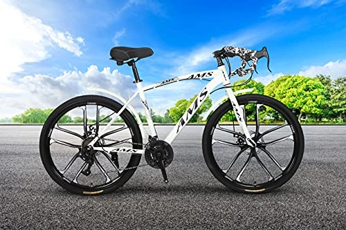 Road Bike : WHITE D-STAT® AMSTERDAM NS3 MEN'S / WOMEN'S UNISEX 24 SPEED LOW CARBON STEEL 26 INCH WHEEL DOUBLE DISC BRAKE RACING ROAD BIKE / BICYCLE WITH MUD GUARDS AND BUILT IN TAIL LIGHT SADDLE