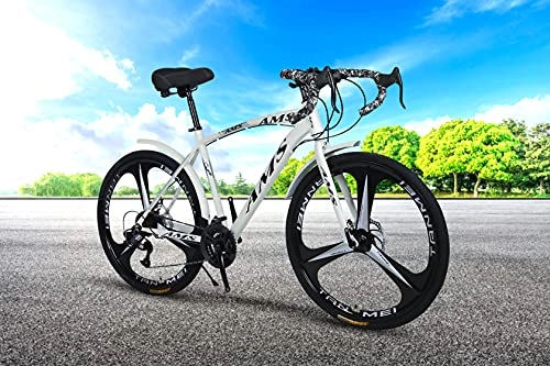 Road Bike : WHITE D-STAT® AMSTERDAM NS4 MEN'S / WOMEN'S 24 SPEED LOW CARBON STEEL 26 INCH MAG ALLOY WHEEL DOUBLE DISC BRAKE RACING ROAD BIKE / BICYCLE WITH MUD GUARDS & NIGHT TAIL LIGHT SEAT SADDLE