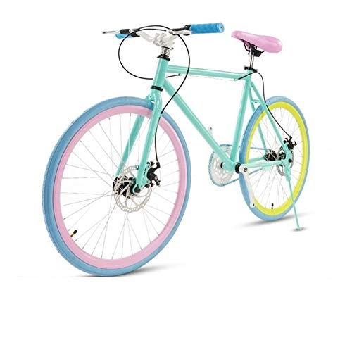 Road Bike : without logo AFTWLKJ Road Bike Fixed Gear Double Disc Brakes Men and Women Fluorescent Bicycle Adult Students Cool Off Road (Color : Bright color, Size : 24inch)