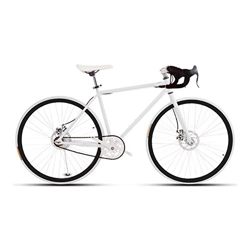 Road Bike : without logo AFTWLKJ Road Bike Fixed Gear Double Disc Brakes Men and Women Fluorescent Bicycle Adult Students Cool Off Road (Color : White, Size : 26inch)