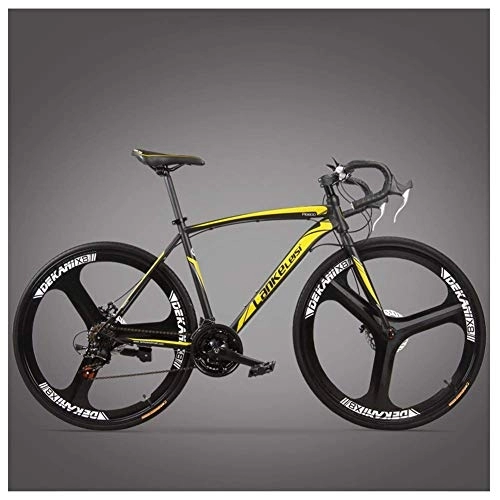Road Bike : WJSW Road Bike, Adult High-carbon Steel Frame Ultra-Light Bicycle, Carbon Fiber Fork Endurance Road Bicycle, City Utility Bike, 3 Spoke Yellow, 27 Speed