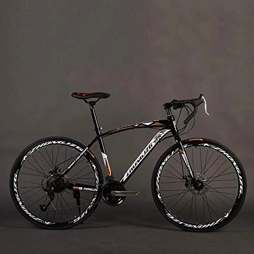 Road Bike : WYN Bicycle Road Bike Speed Fixed Gear Shifting Double Disc Brakes Bending Muscles Men and Women, Black gold, 21speed