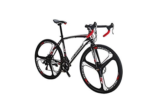 Road Bike : XC550 Road Bike 49CM / 54CM Frame 700C Wheels 21 Speed Dual Disc Brake Bicycle for Adult (49cm frame, Black-White-mag)