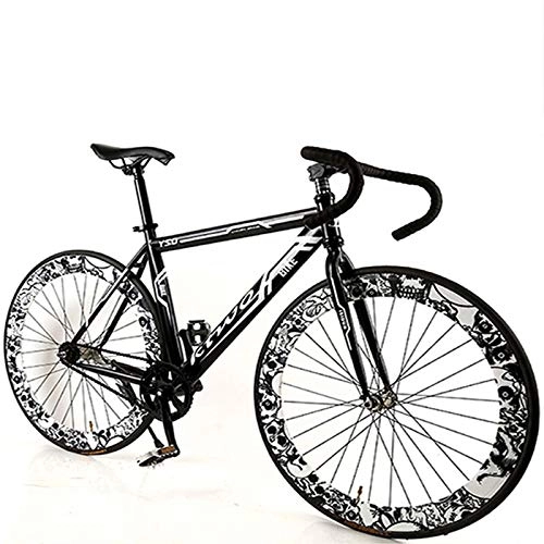 Road Bike : XIAOSHAN Bicycle Road Bike New Fixed Gear Muscle Frame Bending Adult Racing 26 Inch Single Speed 60 Knife Wheel 26inch Blackflowerbend