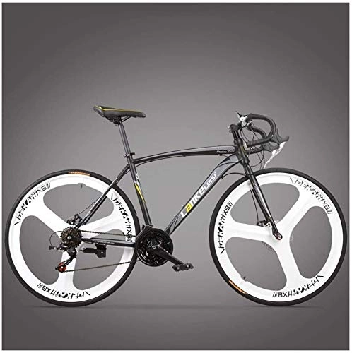 Road Bike : XinQing-Bike Road Bike, Adult High-carbon Steel Frame Ultra-Light Bicycle, Carbon Fiber Fork Endurance Road Bicycle, City Utility Bike (Color : 3 Spoke Black, Size : 21 Speed)