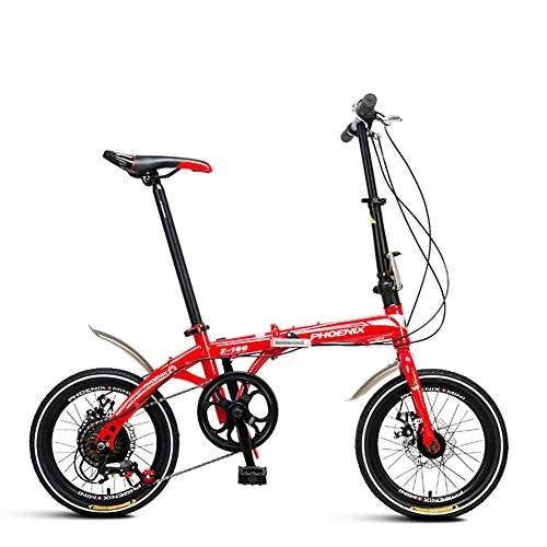 Road Bike : XQ Z160 Foldable Bicycle Variable Speed 16 Inch Adult Portable Bicycle (color : RED)