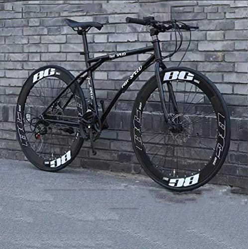 Road Bike : XSLY Cool Black Men's Bicycle, 24-Speed 26-inch Women's Bicycles, High Carbon Steel Frame Adult Road Bikes, Double Disc Brake Cycling Racing, Outdoors Wheeled Road Mountain Bike Bicycles