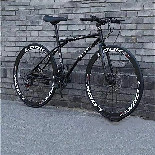 Road Bike : XSLY Road Bicycles, 24-Speed 26-inch Bicycles, Adult-only, High Carbon Steel Frame, Road Bicycle Double Disc Brake Cycling Racing, Outdoors Wheeled Road Mountain Bike Bicycle (Color : Black)