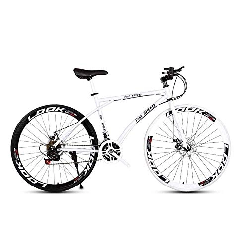 Road Bike : XTT 26-Inch Men'S And Women'S Road Bicycles 21-Speed High Carbon Steel Frame Adult Bicycles Road Bicycle Racing Double Disc Brake (White)