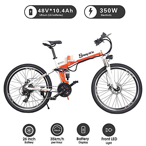 Road Bike : XXCY m80+ 500W 48V10.4AH Electric Mountain Bike Full Suspension 21Speeds (orange)