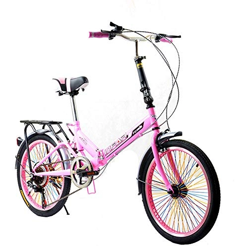 Road Bike : XYANG BK Portable Travel Bicycle Lightweight 20-Inch 6-Speed Folding Bike Shock Absorber Foldable Bicycle Adult Men Women Student Child, Pink