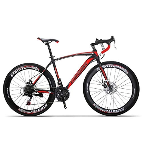 Road Bike : XZM Carbon steel road bike road bicycle male and female students road racing bike for adults 21 / 27 speed bicycle, Black red