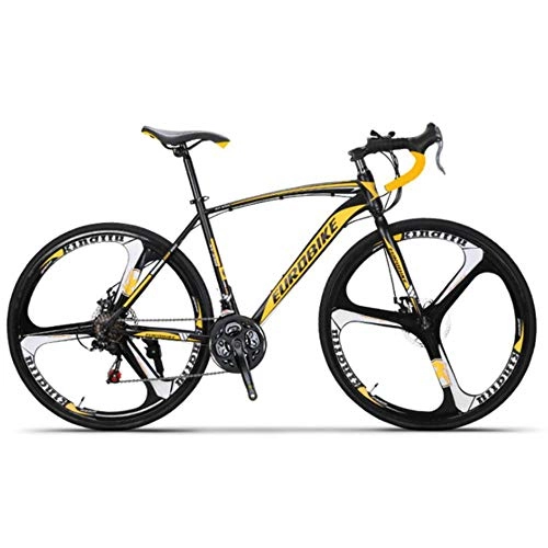 Road Bike : XZM Carbon steel road bike road bicycle male and female students road racing bike for adults 21 / 27 speed bicycle, Black yellow 3K