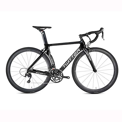 Road Bike : XZPQ Road Bike, Carbon Fiber 16-Speed Road Racing Bend Handle Sniper2.0 Men And Women Bicycles, 700C Double V Brake Bicycle, Black, 52 cm