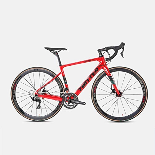 Road Bike : Yinhai Carbon Road Bike, SHIMANO 105 / R7000 700C Carbon Fiber Racing Bicycle with SHIMANO 105 / R7000 22 Speed Derailleur System And Double Disc Brake, Red 51cm
