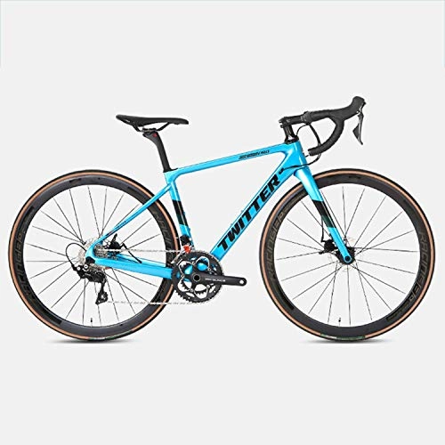 Road Bike : Yinhai Carbon Road Bike, SHIMANO 105 / R7000 700C Carbon Fiber Road Bicycle with SHIMANO 105 / R7000 22 Speed Derailleur System And Double Disc Brake, Blue 51cm