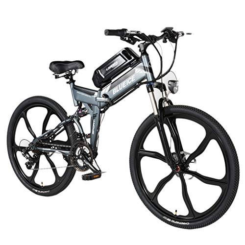 Road Bike : YRWJ 26 Inch Electric Mountain Bike 24 Speed Foldable Electric Car With LCD Display Outdoor Mens Citybike (Removable Lithium Battery), Grey-26Inch