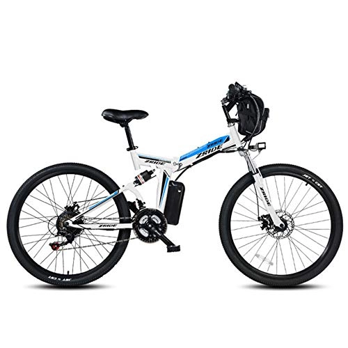 Road Bike : YRWJ Folding Electric Mountain Bike Removable Lithium Battery Power Mens Ladies Adult Mini Disc Brakes Intelligent Battery Car (26 Inches), White-24Inches