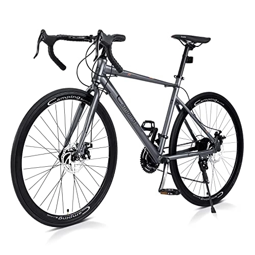 Road Bike : YUYUDS Road Bike 700C wheels 21 Shifting Dual Disc Brake Road Bicycle，Aluminum alloy Frame grey bike Suitable for beginners (Color : Gray)