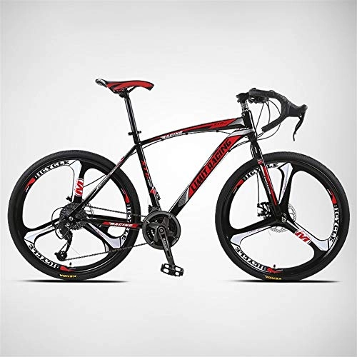 Road Bike : ZHTX Bicycle 26 Inch 27 Speed Bend Fixed Gear Road Bike Male and Female Students Broken Wind Road Racing Bicycle (Color : Black red)