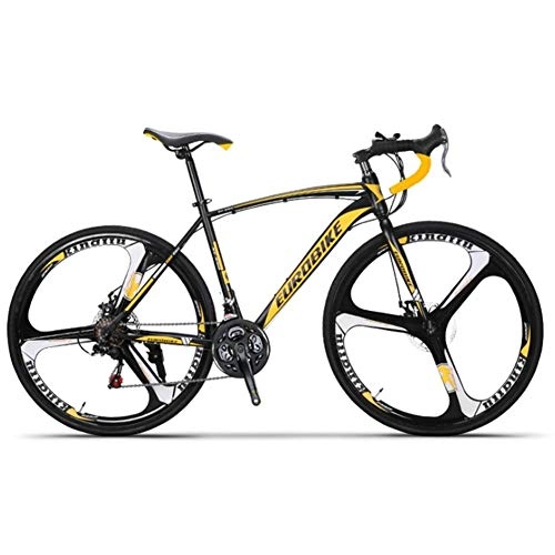 Road Bike : ZHTX Carbon Steel Road Bike 700C Road Bicycle Male And Female Students Road Racing Bike For Adults 21 / 27 Speed Bicycle (Color : Black yellow, Size : 27)
