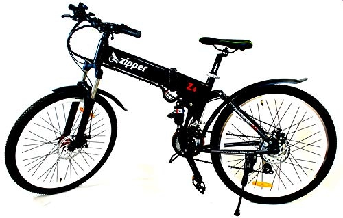 Road Bike : Zipper Bikes Z4 21-Speed Folding Electric Mountain Bike 26" - Black